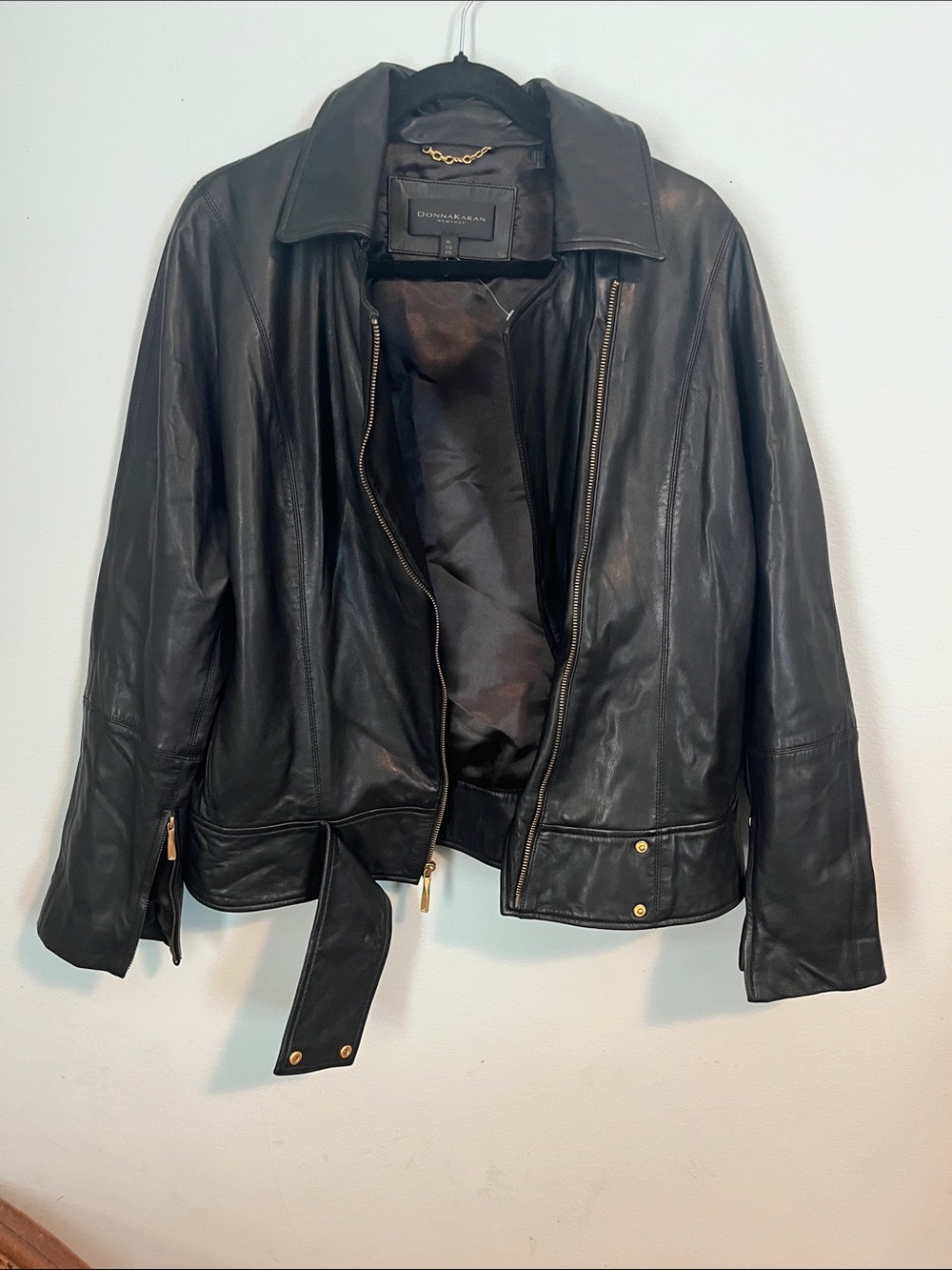 Donna Karan Black Leather Jacket with Gold Hardware